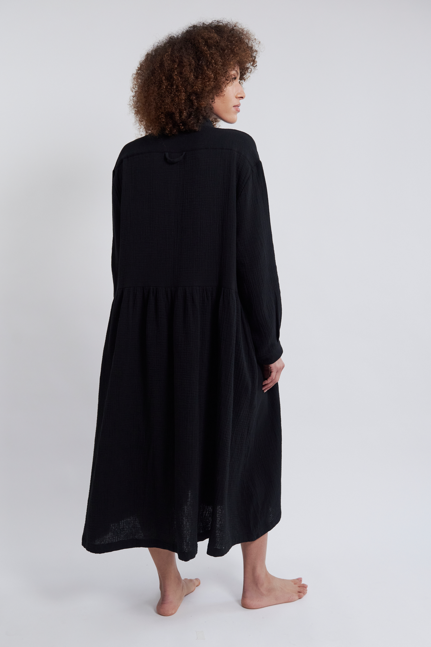 Long Sleep Dress Black Double Gauze