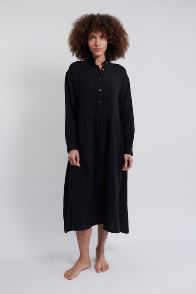 Long Sleep Dress Black Double Gauze