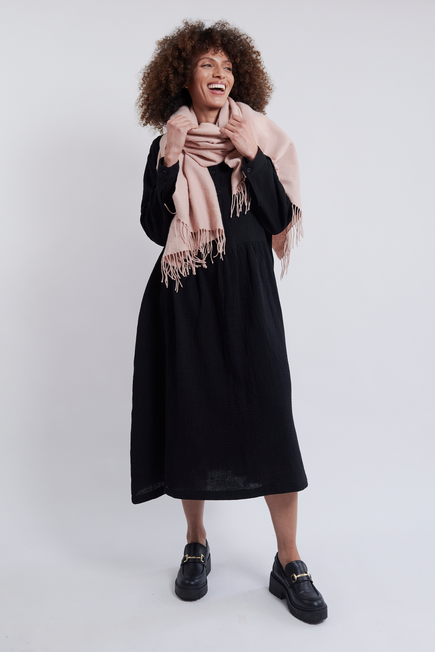 Long Sleep Dress Black Double Gauze