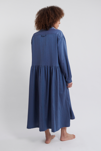 Long Sleep Dress Blue Brushed Cotton