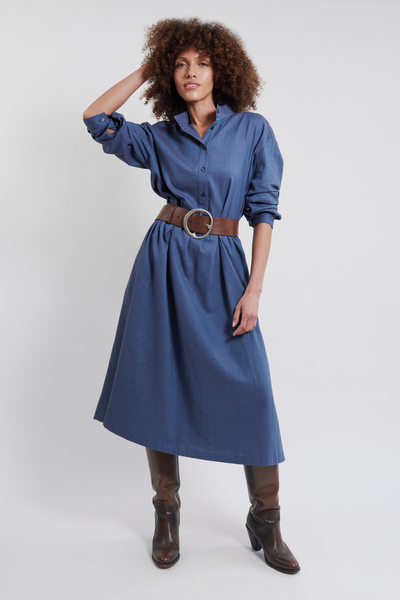 Long Sleep Dress Blue Brushed Cotton