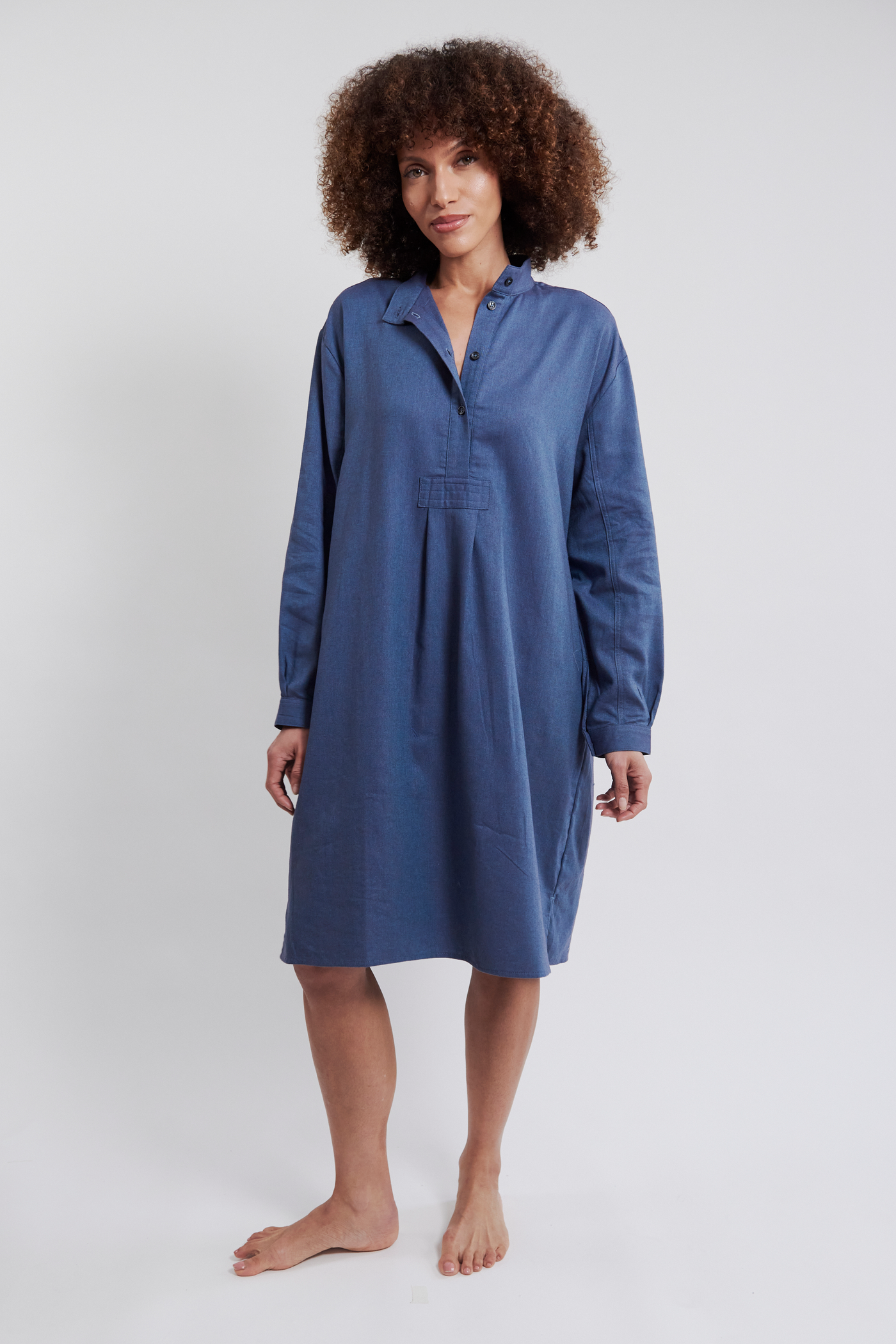 Long Sleep Shirt Blue Brushed Cotton