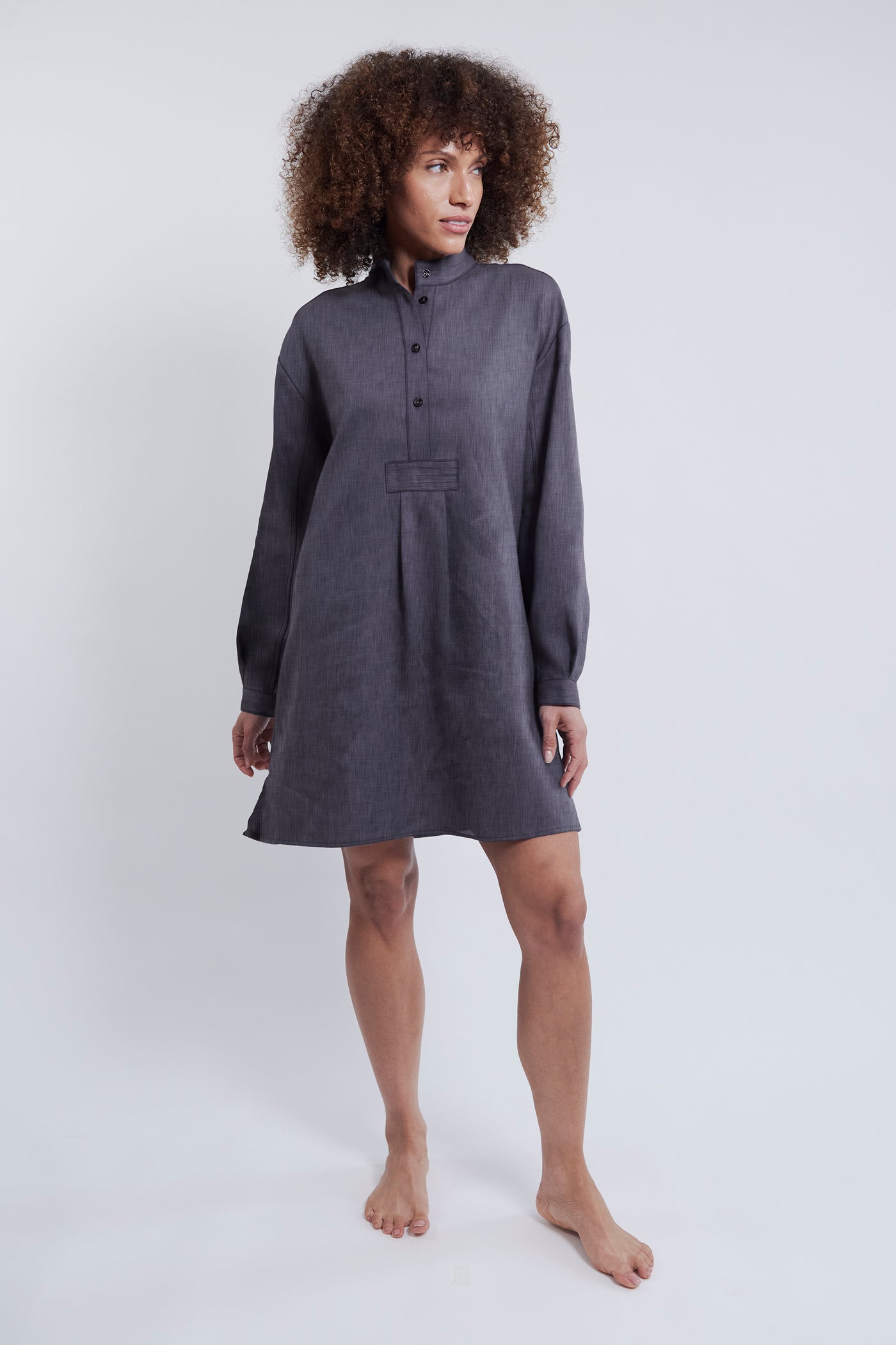 Short Sleep Shirt Charcoal Linen