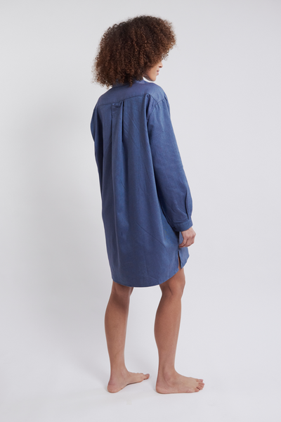 Short Sleep Shirt Blue Brushed Cotton