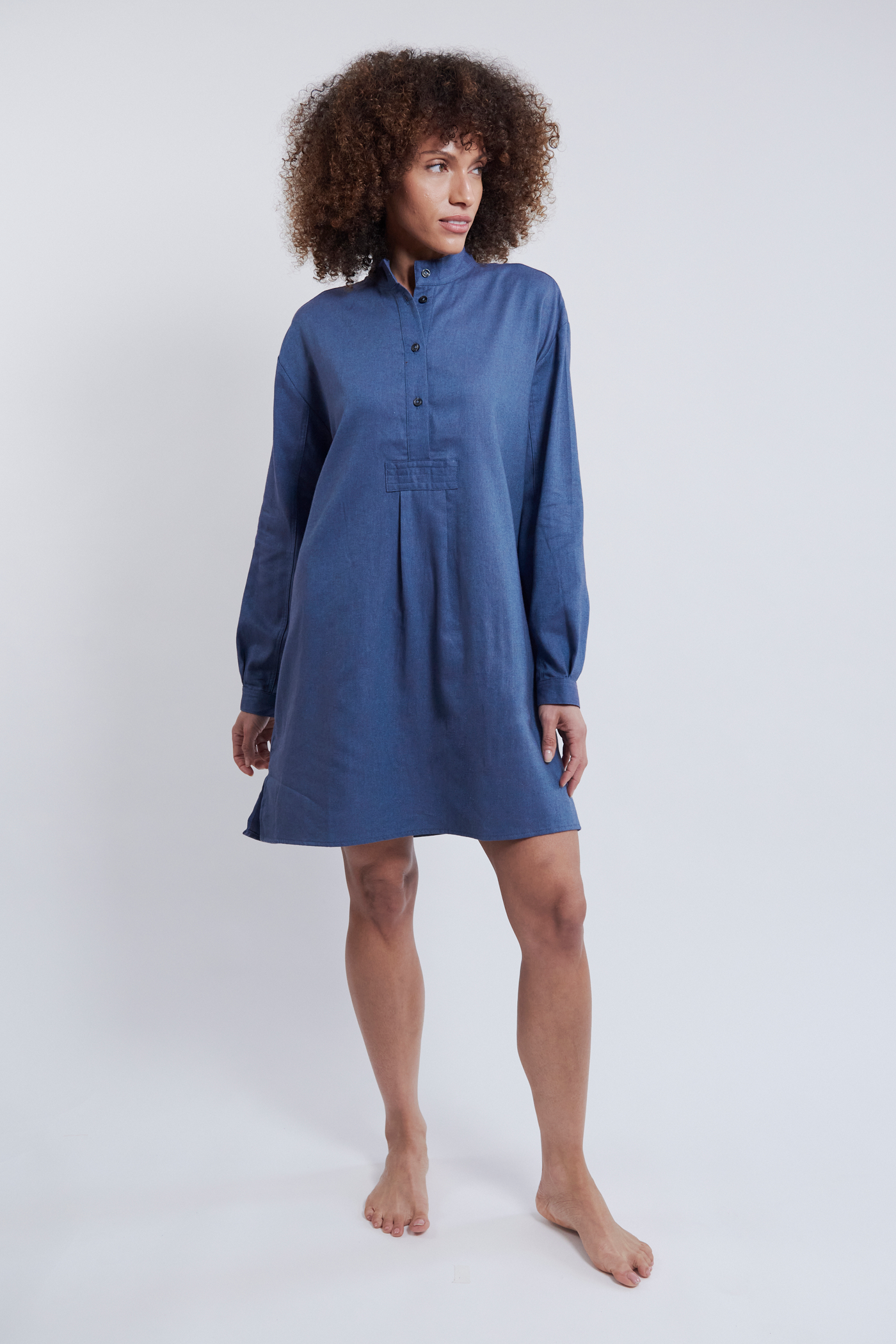 Short Sleep Shirt Blue Brushed Cotton