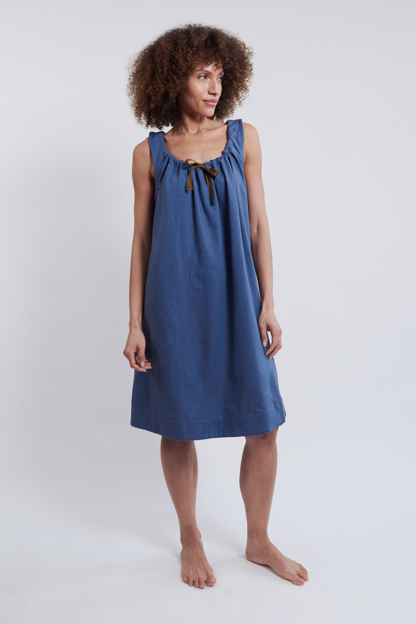 Sleeveless Nightie Blue Brushed Cotton Flannel