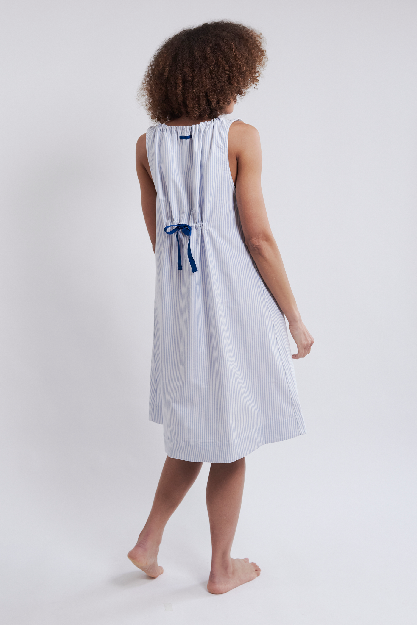 Sleeveless Nightie Blue Oxford Stripe