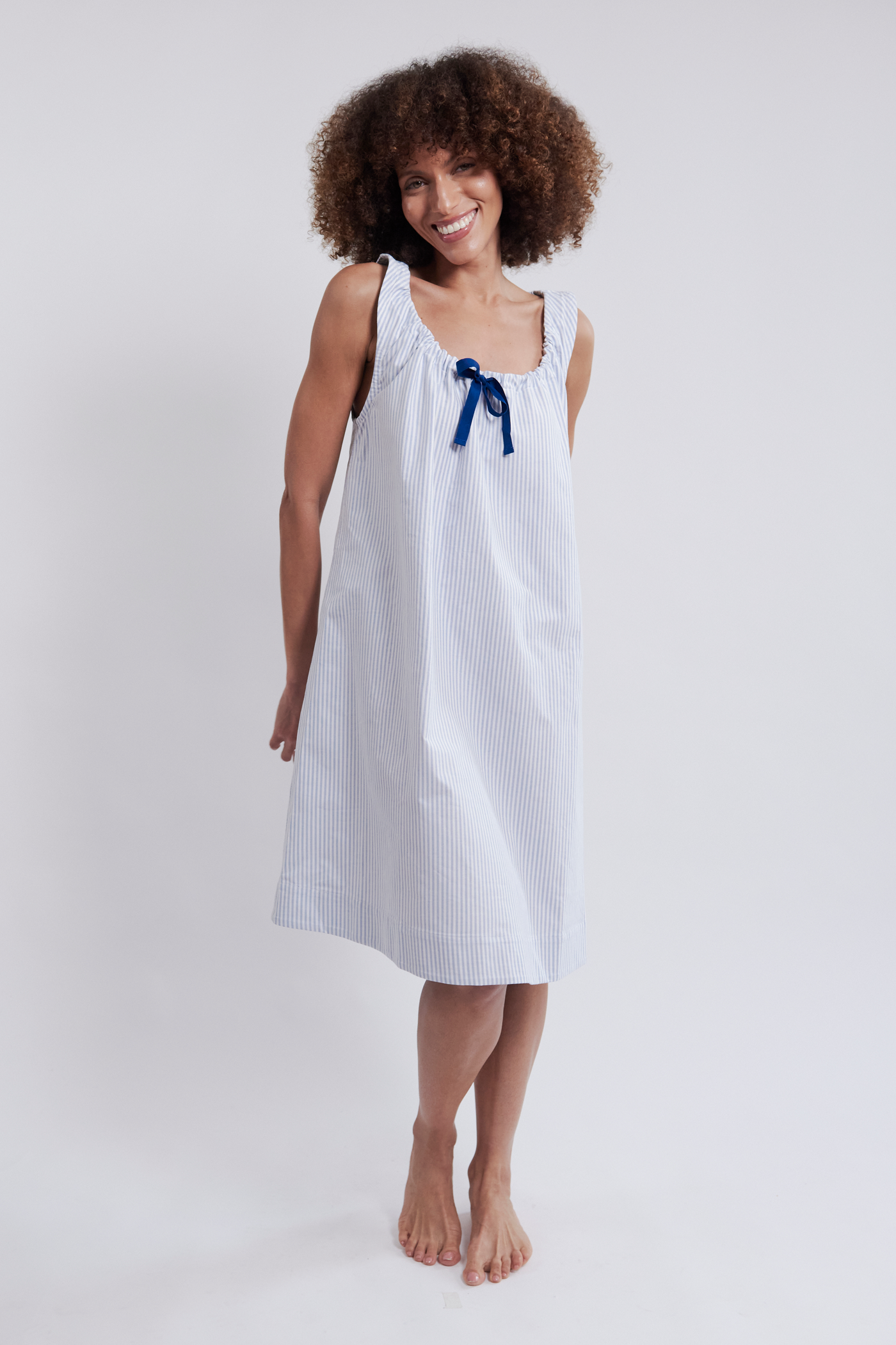 Sleeveless Nightie Blue Oxford Stripe