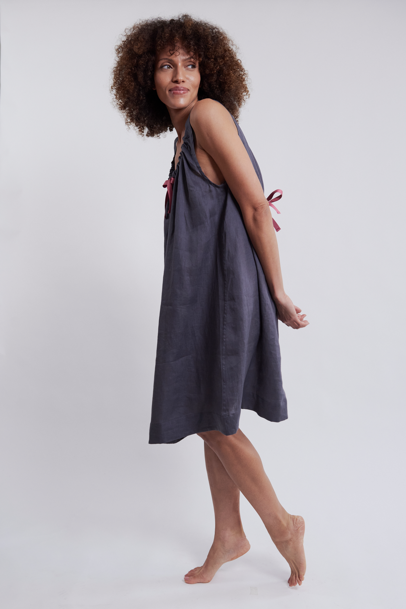 Sleeveless Nightie Charcoal Linen