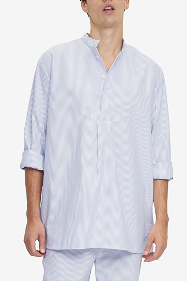 Men's Short Sleep Shirt Blue Oxford Stripe