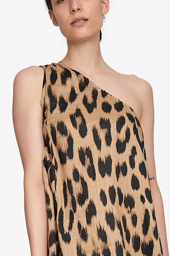 One Shoulder Kaftan Leopard Print Linen The Sleep Shirt