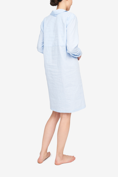 Button Down Sleep Shirt Sky Blue Linen Blend