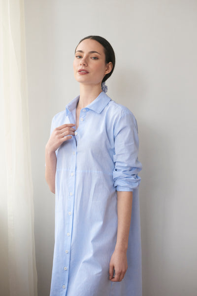 Button Down Sleep Shirt Sky Blue Linen Blend