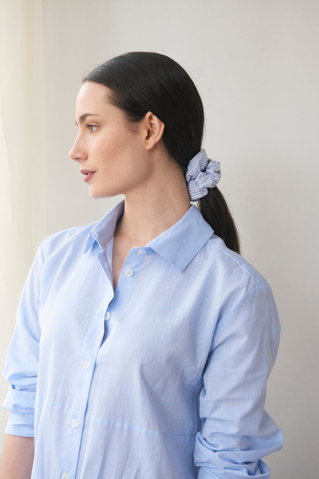 Button Down Sleep Shirt Sky Blue Linen Blend